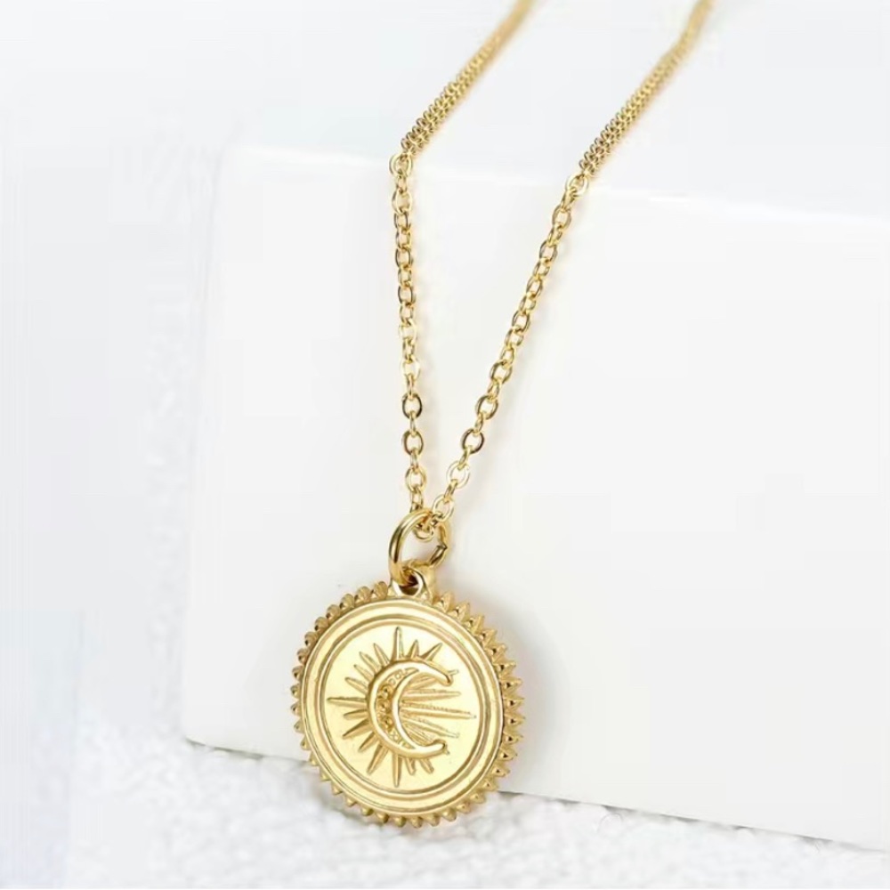 Moon pendant yellow gold necklace